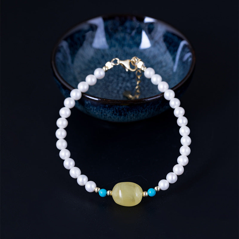 Amber and Pearl Bracelet